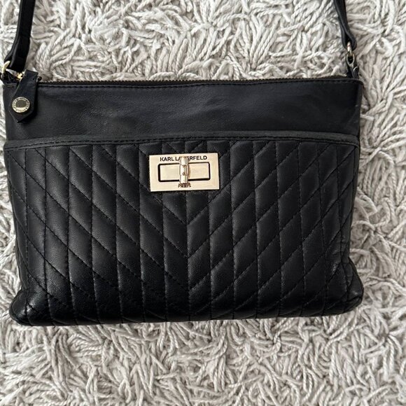 Karl Lagerfeld Crossbody Bag with Adjustable Strap in Black with Gold Hardware – - Picture 10 of 10